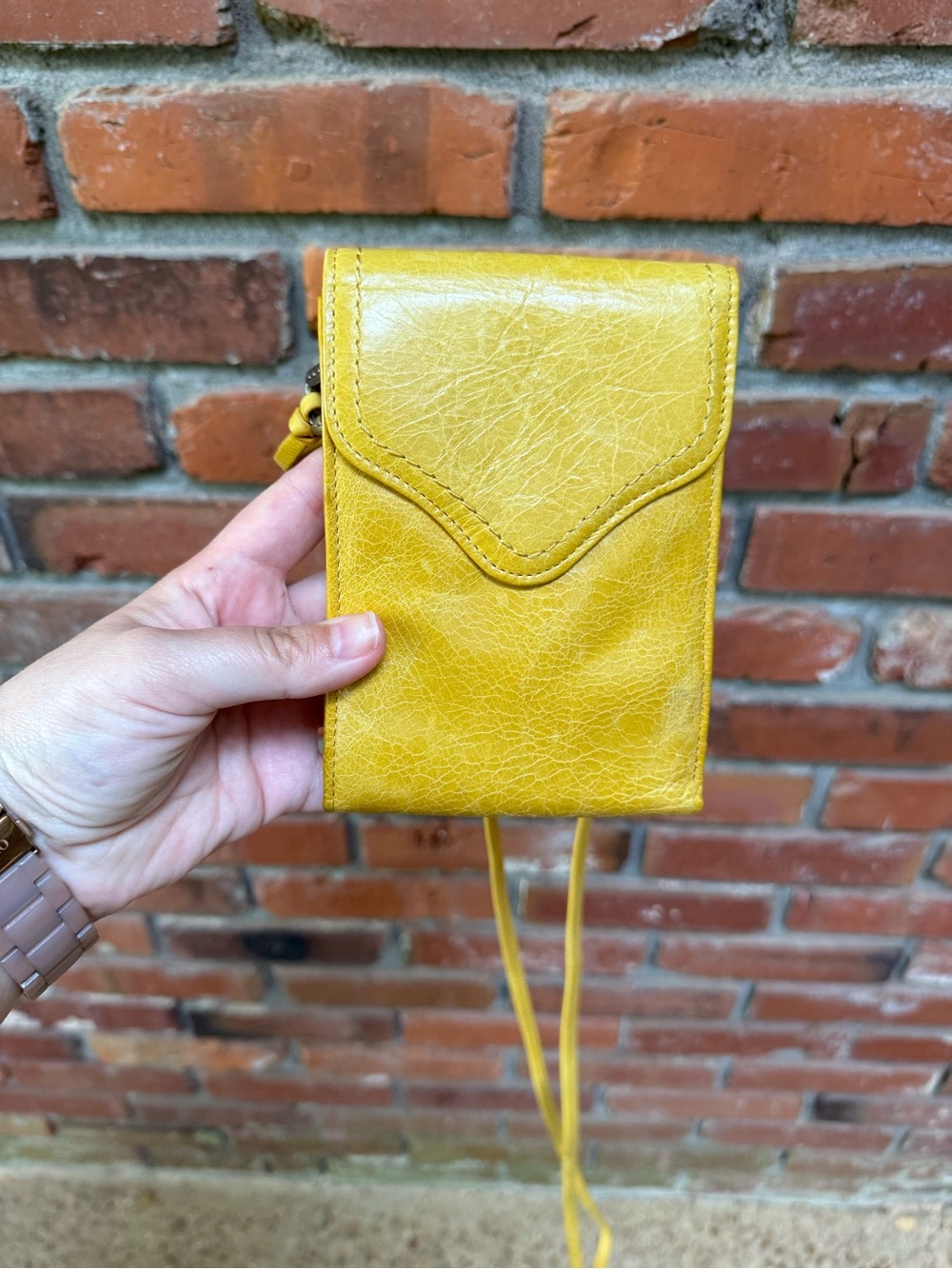 HOBO Yellow Leather Zip Pouch with Floral Lining